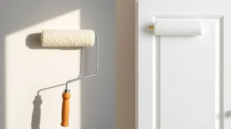 Comparativo lado a lado mostrando a textura de pintura de um rolo de lã versus um rolo de espuma.