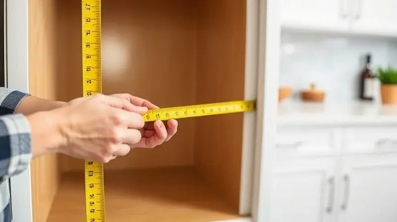 A close-up, detailed photograph showing a person's hands carefully using a yellow measuring tape to check the dimensions of a