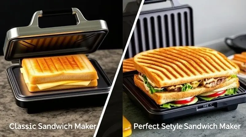 Comparativo mostrando um sanduíche tradicional em uma sanduicheira e um panini em um modelo grill lado a lado.