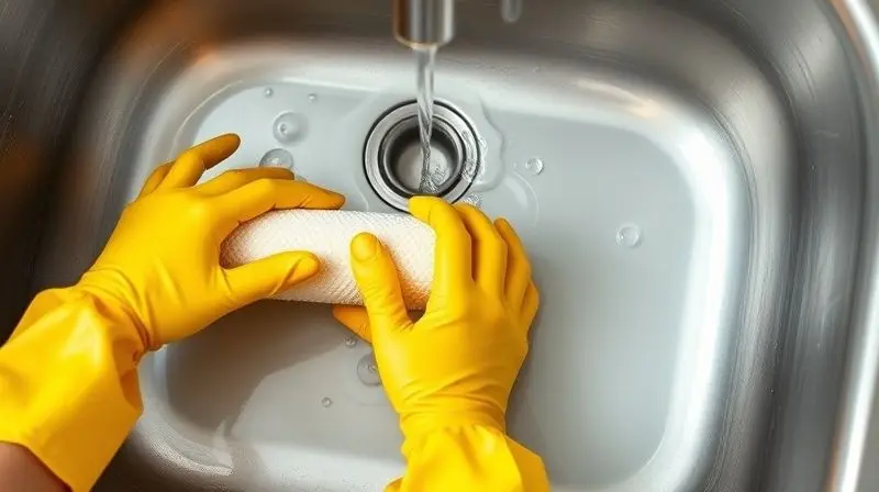 Mãos com luvas lavando um rolo de pintura em um tanque para garantir sua conservação e limpeza.