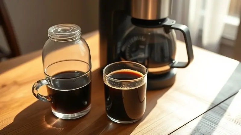 Xícara de café fumegante ao lado de uma cafeteira, simbolizando a conclusão bem-sucedida da escolha do aparelho.