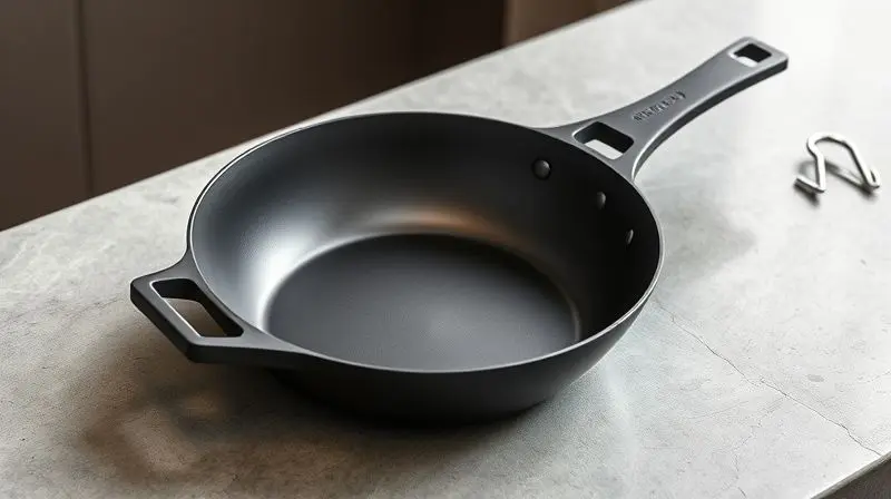 Panela antiaderente com design futurista e minimalista exposta em uma bancada, representando as inovações e tendências do mercado de utensílios.