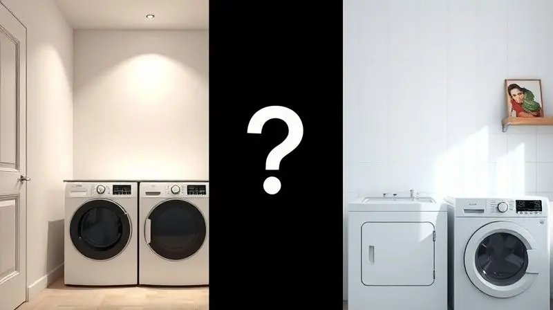 Imagem dividida mostrando a comparação entre uma máquina de lavar frontal, à esquerda, e uma de carregamento superior, à direita.