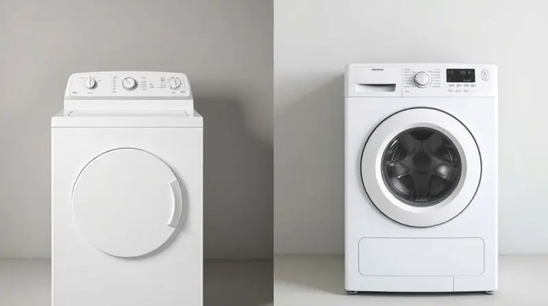 Comparativo lado a lado mostrando as diferenças de design entre um tanquinho e uma máquina de lavar automática.