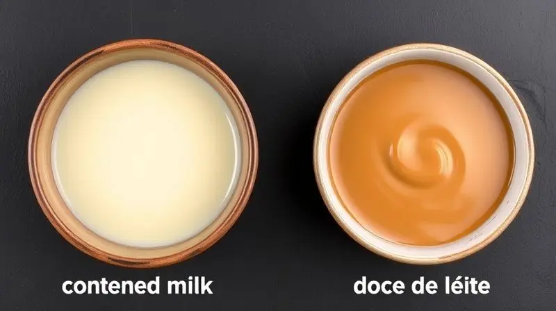 A striking visual comparison with two ceramic bowls on a dark slate background: one filled with pale, fluid condensed milk an