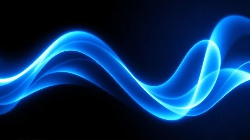 Representação abstrata da tecnologia inverter, com uma onda de energia azul contínua fluindo suavemente em um fundo tecnológico.