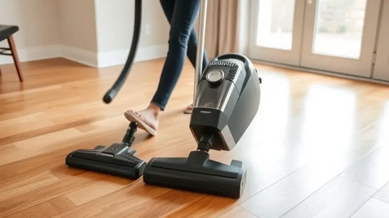 Pessoa movendo com facilidade um aspirador de pó e água moderno por uma sala, destacando a mobilidade e o design do aparelho.