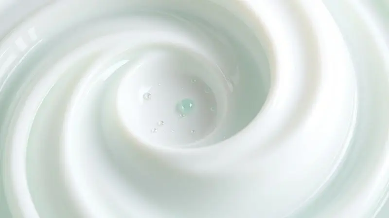 Foto macro de uma amostra de creme dental, com partículas brilhantes que representam os ingredientes ativos para a saúde bucal.