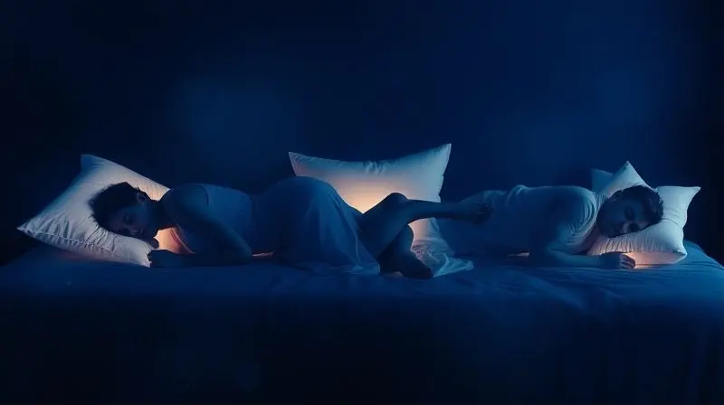 Artistic multiple exposure photograph showing elegant silhouettes of a person sleeping on their side, back, and stomach, each