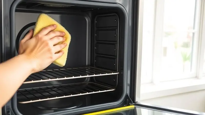 Pessoa utilizando uma esponja para limpar o interior de um forno elétrico com facilidade.
