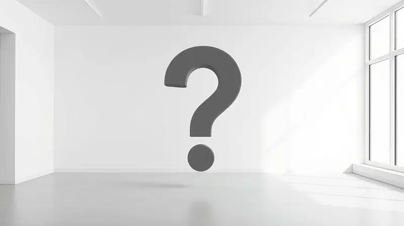 Um grande ponto de interrogação no centro de uma sala, representando as perguntas frequentes sobre ar-condicionado.