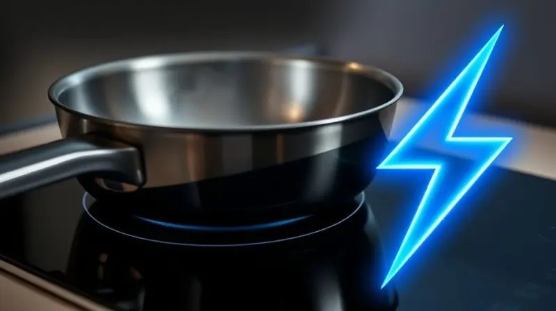 Close-up, dramatic shot of a glowing blue energy symbol or a subtle lightning bolt icon digitally overlaid on a black inducti