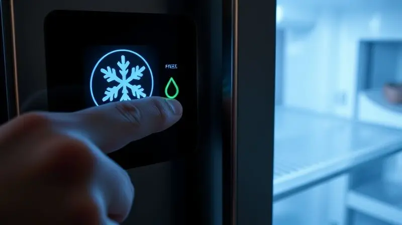 Painel digital de um freezer de dupla função, mostrando os ícones de congelador e refrigerador.