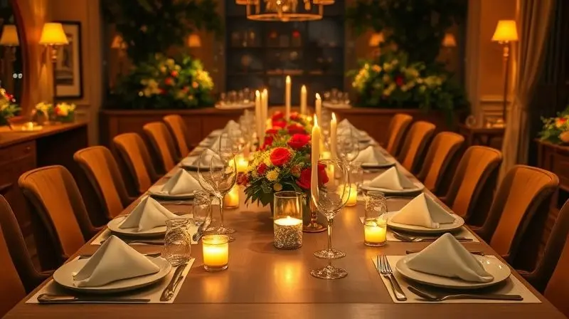 Imagem de conclusão com uma mesa de jantar completa e elegantemente posta, pronta para um jantar especial, simbolizando a hospitalidade.