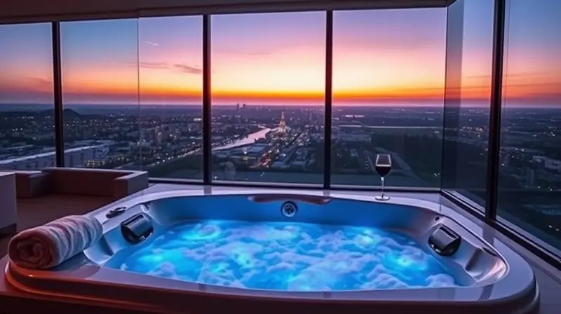 Imagem de conclusão mostrando uma banheira de hidromassagem luxuosa e convidativa em um banheiro moderno ao entardecer, simbolizando o investimento final.