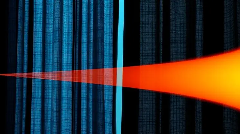 Ilustração conceitual mostrando as camadas de uma cortina blackout refletindo os raios solares, demonstrando sua capacidade de reduzir o calor.