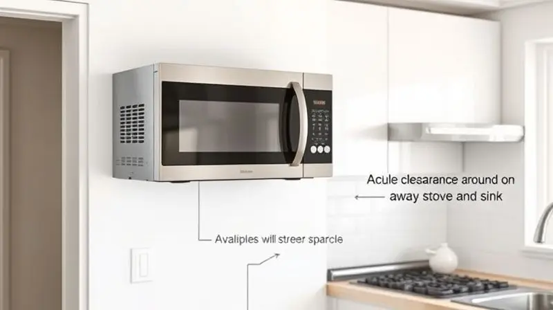 Micro-ondas instalado de forma segura em um suporte de parede, com ventilação adequada e longe de fontes de calor ou umidade, demonstrando o local ideal.