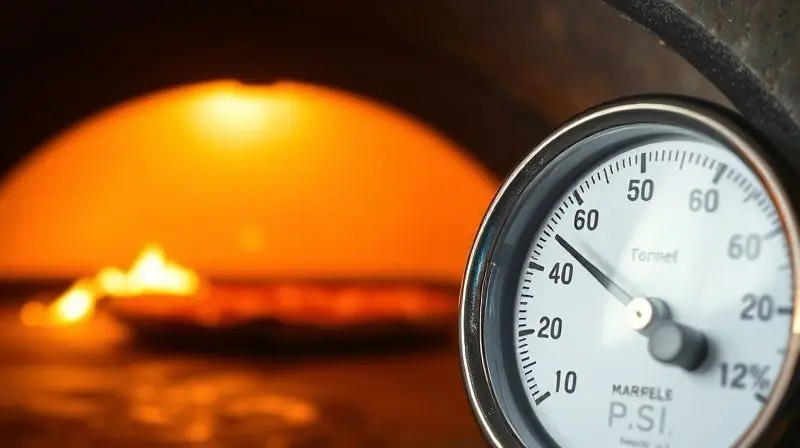 Dramatic shot from inside a pizza oven looking out, the intense heat creating a visible shimmer in the air, with the glowing 