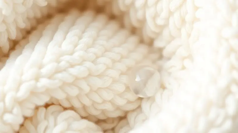 Close-up de um pano de prato atoalhado absorvendo uma gota d'água, destacando a textura e o poder de absorção do tecido de alta gramatura.