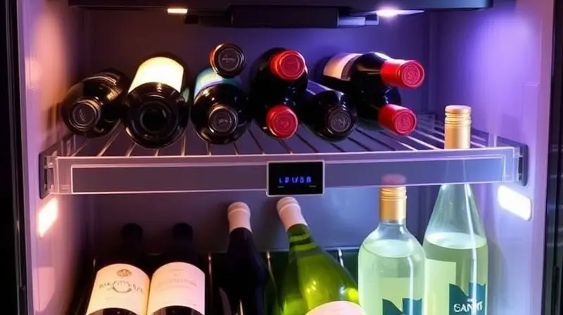Adega climatizada com duas zonas de temperatura, uma para vinhos tintos e outra para vinhos brancos.