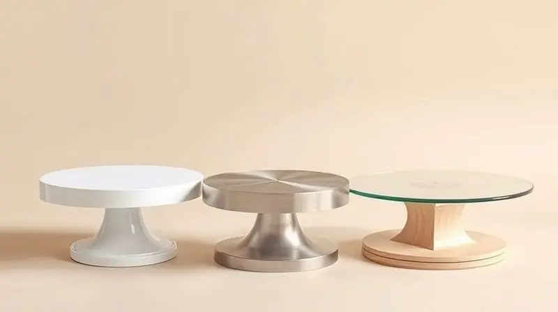 Comparativo de materiais de bailarinas para bolo: modelos em plástico, alumínio, vidro e MDF exibidos lado a lado para escolha.