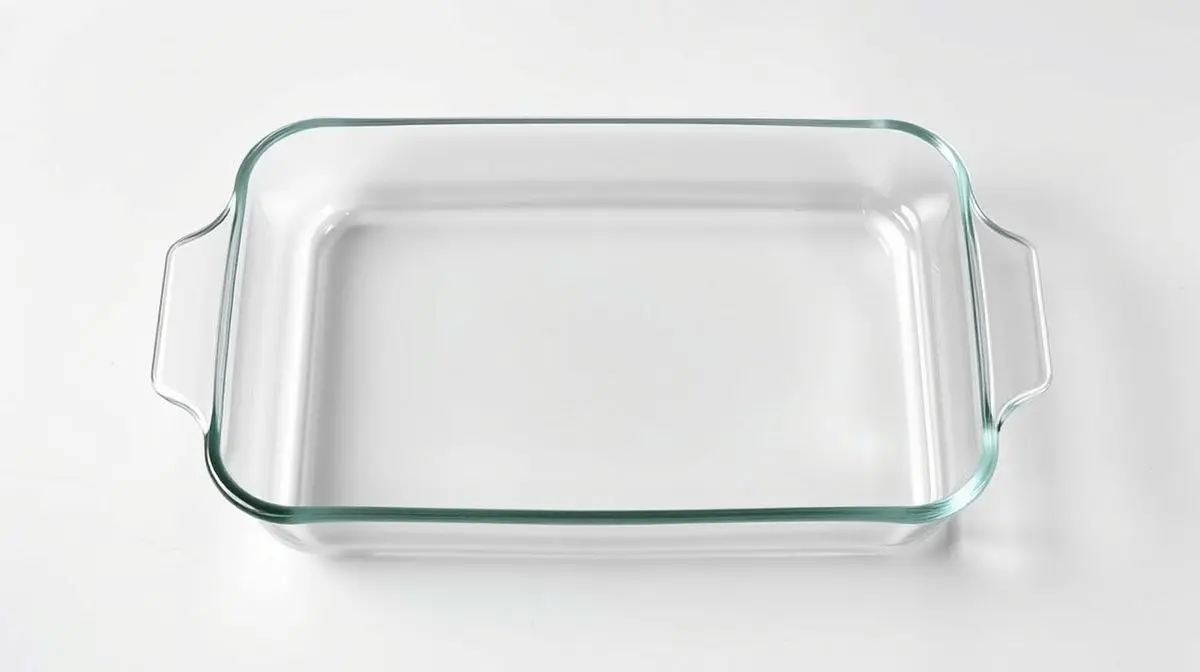 Fotografia profissional de uma assadeira de vidro retangular, representando os melhores modelos para comprar e usar na cozinha.