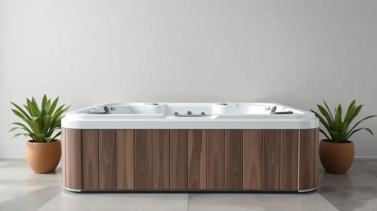 Fotografia profissional de uma moderna banheira de hidromassagem branca, simbolizando os melhores modelos para relaxamento e conforto em casa.
