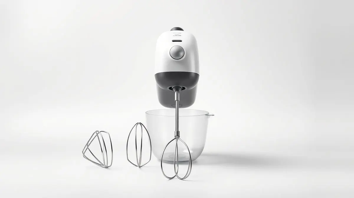 Fotografia profissional de uma batedeira portátil moderna e sem marca, representando os melhores modelos do mercado.