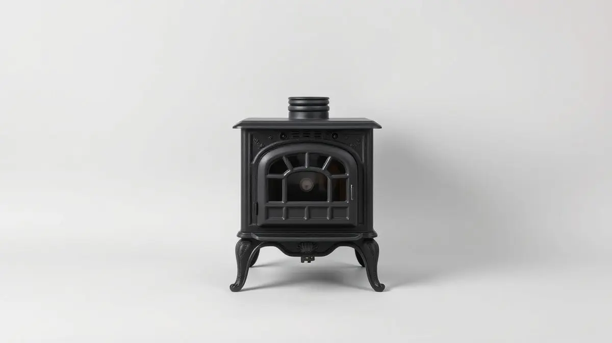Fotografia profissional de um fogão a lenha tradicional de ferro fundido, representando os melhores modelos para aquecer e cozinhar em casa.