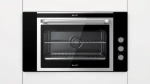 Fotografia profissional de um forno de convecção de embutir, moderno e elegante, representando os melhores modelos do mercado.