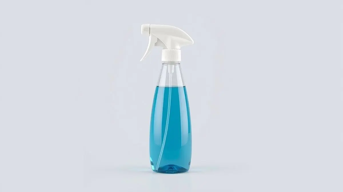 Fotografia profissional de um frasco de limpa vidros moderno, representando os melhores produtos para limpeza de vidros e superfícies espelhadas.