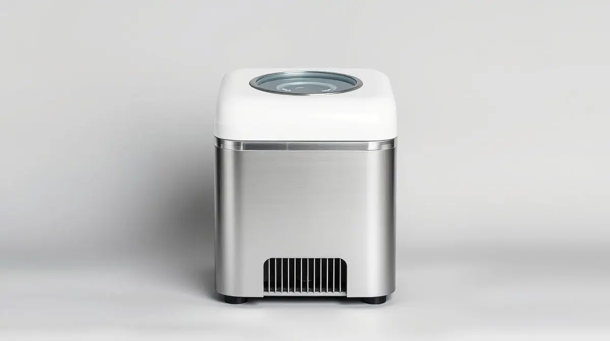 Fotografia profissional de uma máquina de gelo portátil e moderna, representando os melhores modelos do mercado.