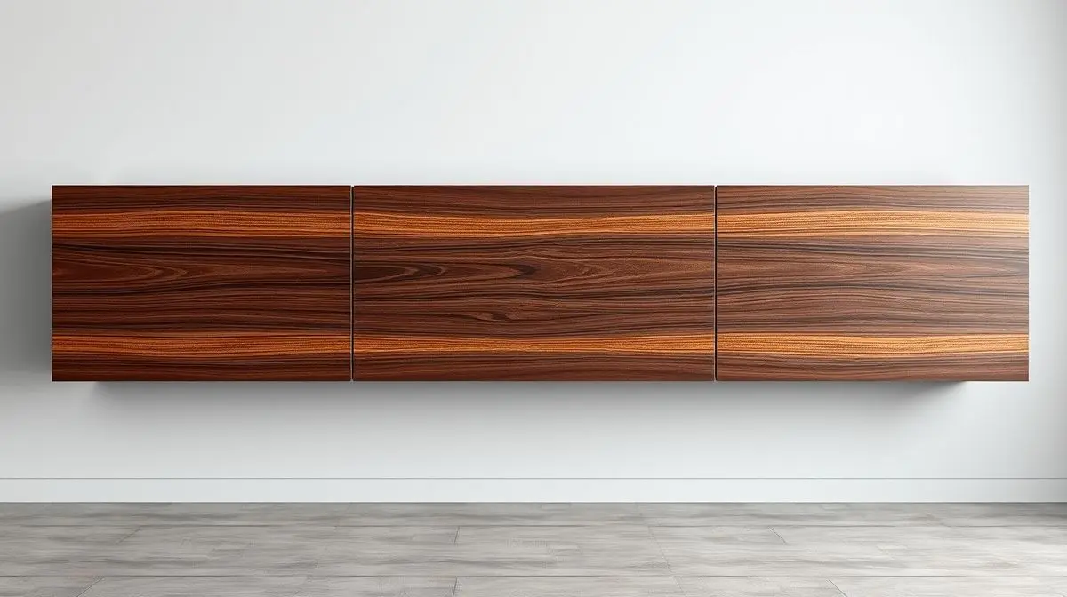Fotografia profissional de um painel para TV moderno e elegante, com textura de madeira ripada, representando os melhores modelos do mercado.