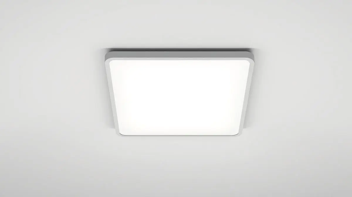 Fotografia profissional de um plafon de LED quadrado e moderno, simbolizando os melhores modelos para iluminação residencial e de escritório.