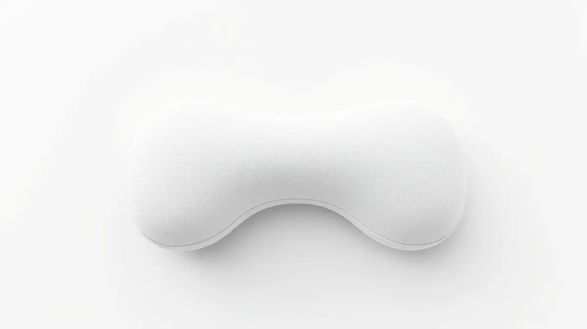 Fotografia profissional de um travesseiro cervical ortopédico com design ergonômico, ideal para o alívio de dores no pescoço.