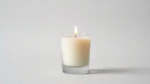 Vela aromática elegante com chama acesa, simbolizando as melhores velas do mercado para relaxamento e bem-estar.