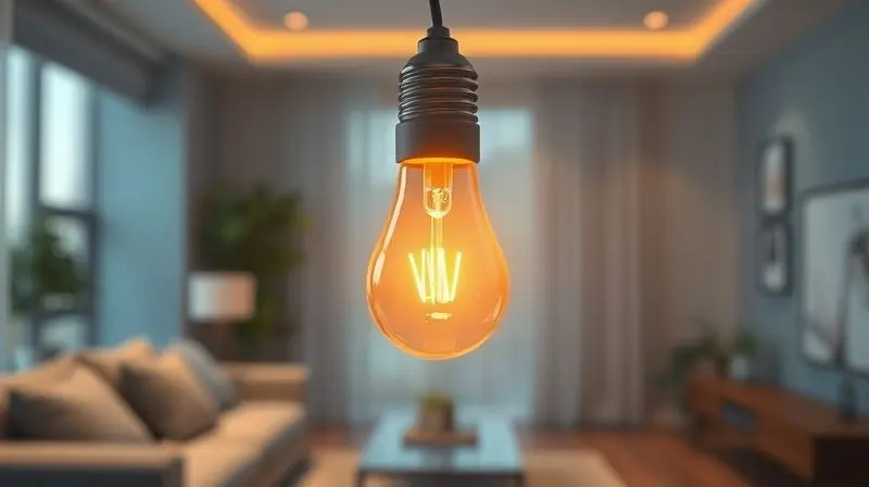 Uma lâmpada inteligente acesa emitindo sinais de Wi-Fi, ilustrando seu funcionamento conectado em uma casa moderna.