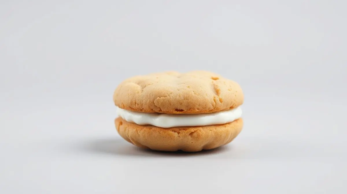 Fotografia profissional de um biscoito recheado clássico, com o recheio cremoso à mostra, representando os melhores biscoitos recheados do mercado.