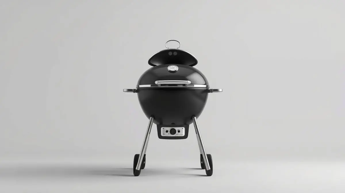 Fotografia profissional de uma moderna churrasqueira a carvão, simbolizando os melhores modelos para um churrasco perfeito.