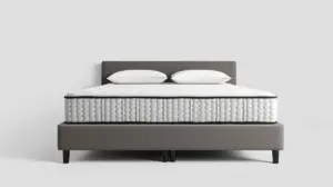Fotografia profissional de uma cama box moderna e elegante, representando as melhores camas box para um sono de qualidade.