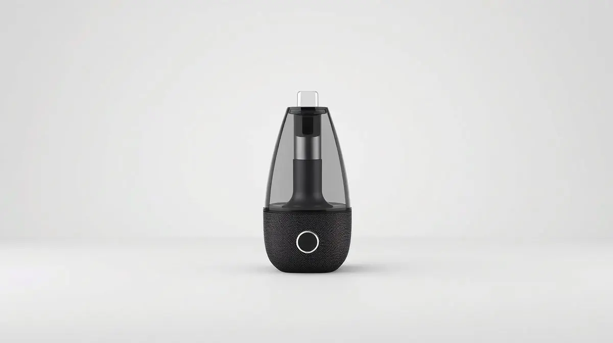 Fotografia profissional de um inalador nebulizador portátil e moderno, representando os melhores modelos para alívio respiratório.