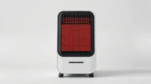 Fotografia profissional de um aquecedor de ambiente moderno, simbolizando os melhores aquecedores para manter a casa aquecida no inverno.