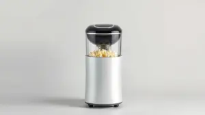 Fotografia profissional de uma pipoqueira elétrica moderna e sem marca, representando as melhores opções de compra para quem busca o produto ideal.
