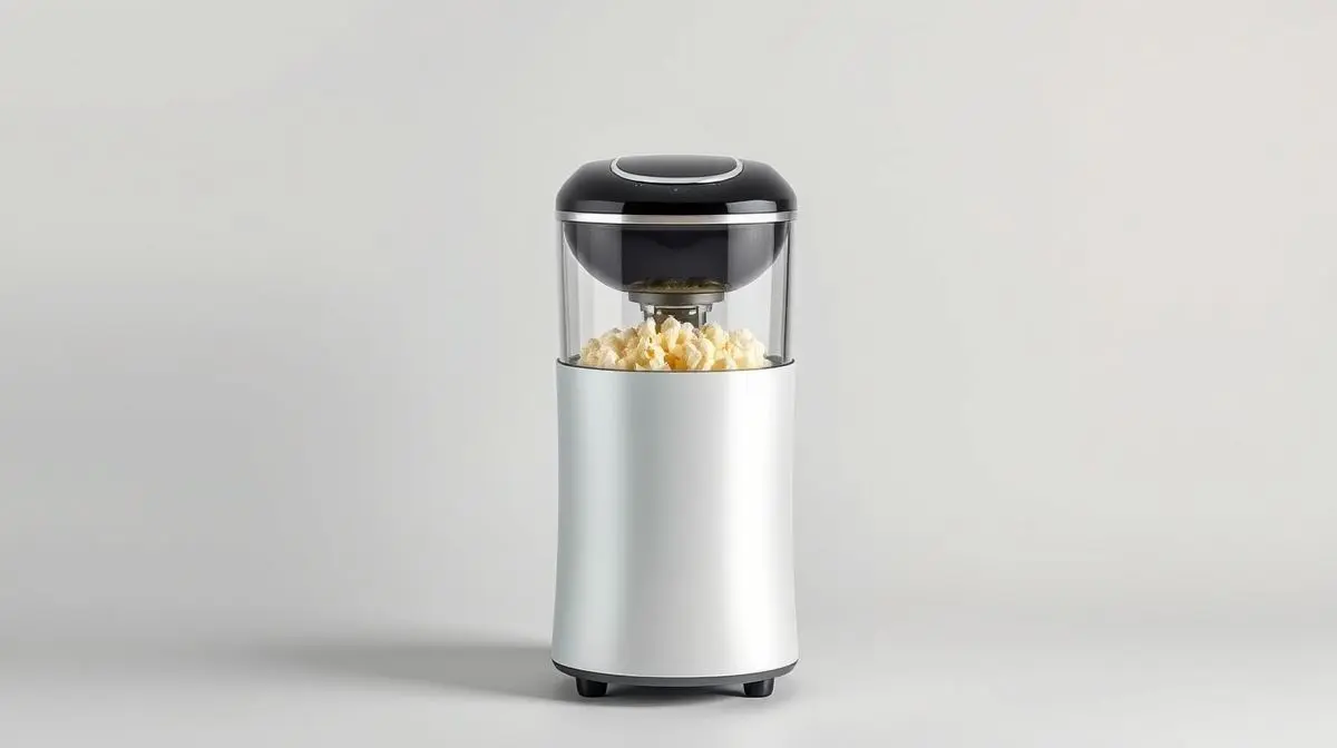 Fotografia profissional de uma pipoqueira elétrica moderna e sem marca, representando as melhores opções de compra para quem busca o produto ideal.
