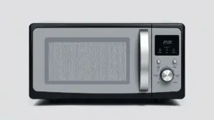 Fotografia profissional de um micro-ondas de 20 litros, moderno e elegante, destacando os melhores modelos para cozinhas compactas.