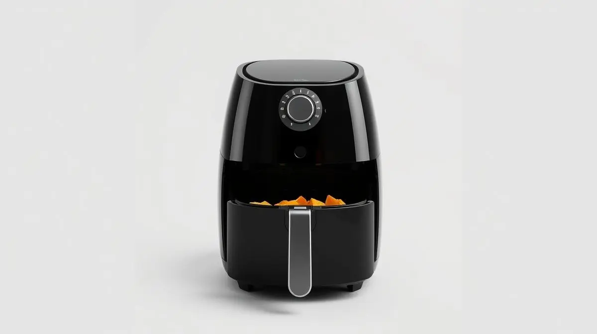 Fotografia profissional de uma air fryer moderna e elegante, representando os melhores modelos do mercado.