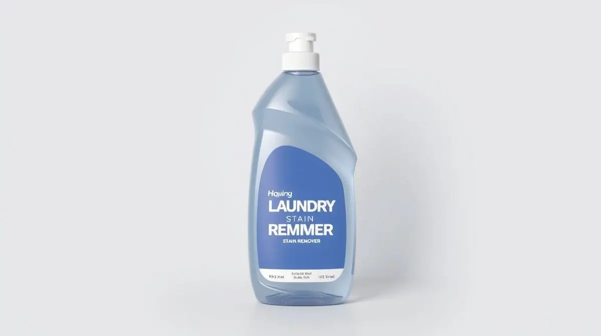 Fotografia profissional de um frasco de tira manchas de roupas, simbolizando os melhores produtos disponíveis para lavanderia.