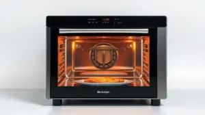 Fotografia profissional de um forno elétrico de bancada moderno, representando os melhores modelos para cozinhas.