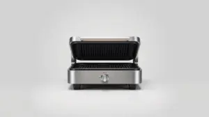 Fotografia profissional de um grill elétrico moderno e versátil, representando os melhores modelos do mercado.