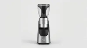 Fotografia profissional de um moedor de café elétrico, moderno e sem marca, simbolizando os melhores moedores de café do mercado.